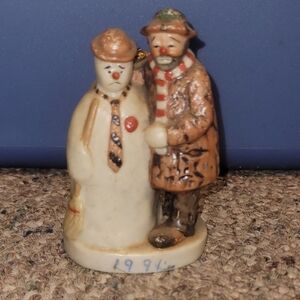 Vintage Emmett Kelly Clown With Snowman Clown Figurine/ornament 1991